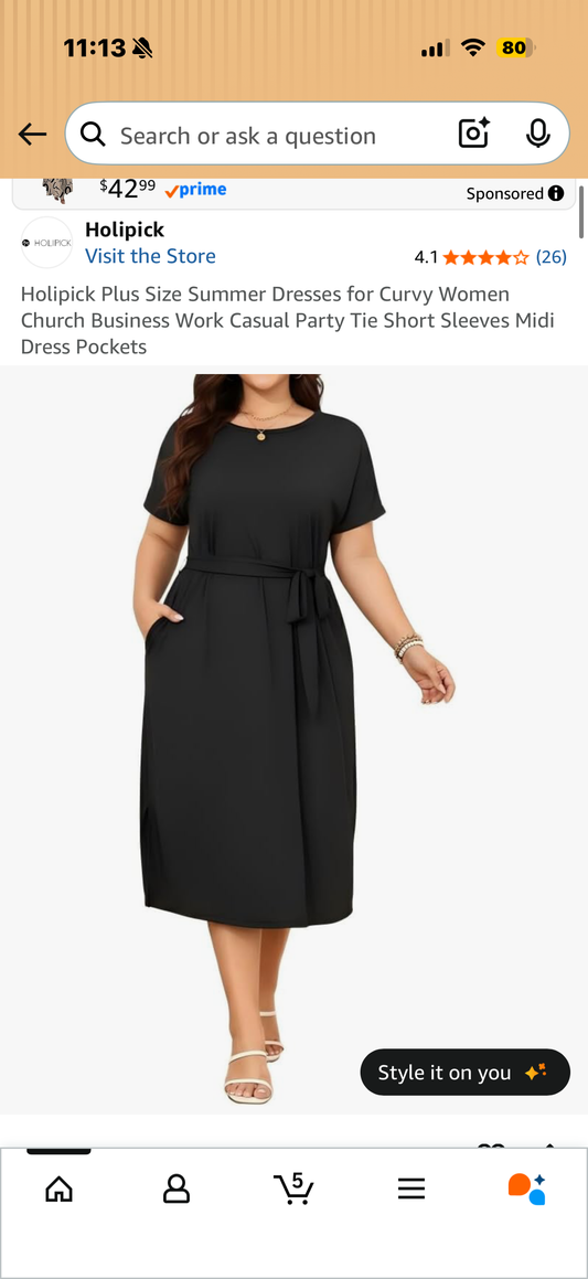 Holipick Plus Size Summer Dresses for Curvy Women Church Business Work Casual Party Tie Short Sleeves Midi Dress Pockets (Size 24W)
