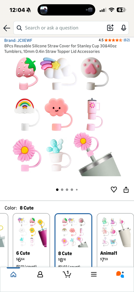 8Pcs Reusable Silicone Straw Cover for Stanley Cup 30&40oz Tumblers, 10mm 0.4in Straw Topper Lid Accessories