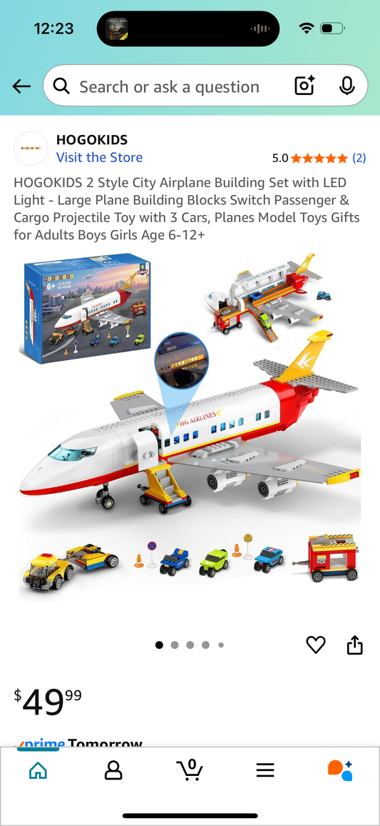 HOGOKIDS 2 Style City Airplane Building Set with LED
Light - Large Plane Building Blocks Switch Passenger & Cargo Projectile Toy with 3 Cars, Planes Model Toys Gifts for Adults Boys Girls Age 6-12+