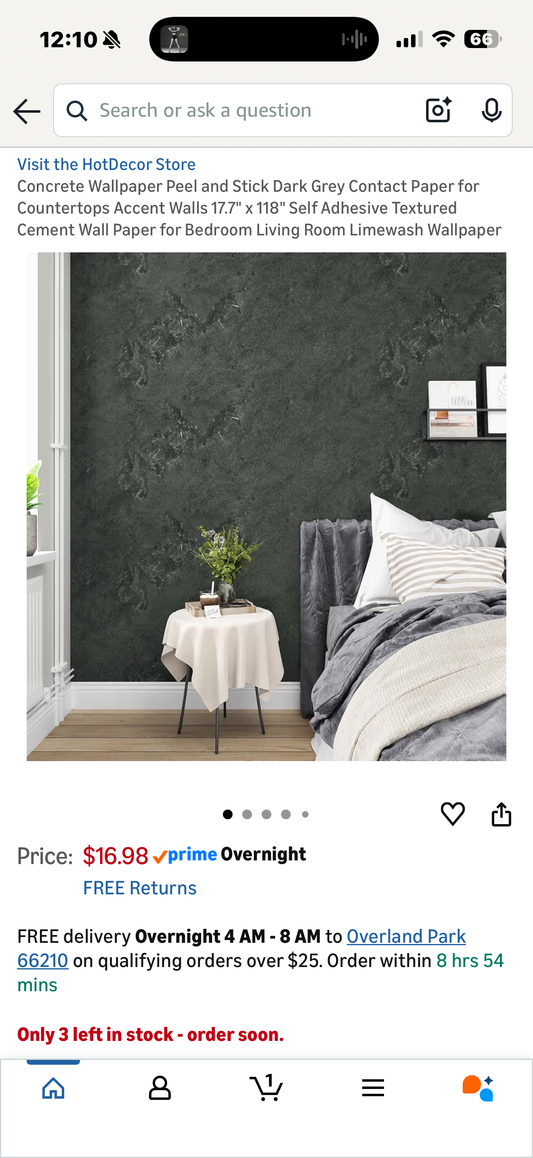 Concrete Wallpaper Peel and Stick Dark Grey Contact Paper for Countertops Accent Walls 17.7" x 118" Self Adhesive Textured Cement Wall Paper for Bedroom Living Room Limewash Wallpaper