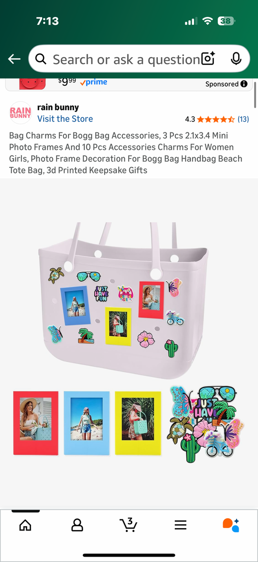 Bag Charms For Bogg Bag Accessories, 3 Pcs 2.1x3.4 Mini Photo Frames And 10 Pcs Accessories Charms For Women Girls, Photo Frame Decoration For Bogg Bag Handbag Beach Tote Bag, 3d Printed Keepsake Gifts