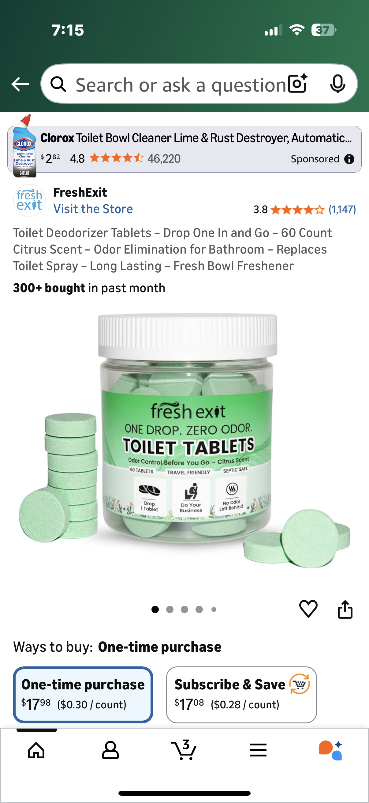 Toilet Deodorizer Tablets – Drop One In and Go – 60 Count Citrus Scent – Odor Elimination for Bathroom – Replaces Toilet Spray – Long Lasting – Fresh Bowl Freshener