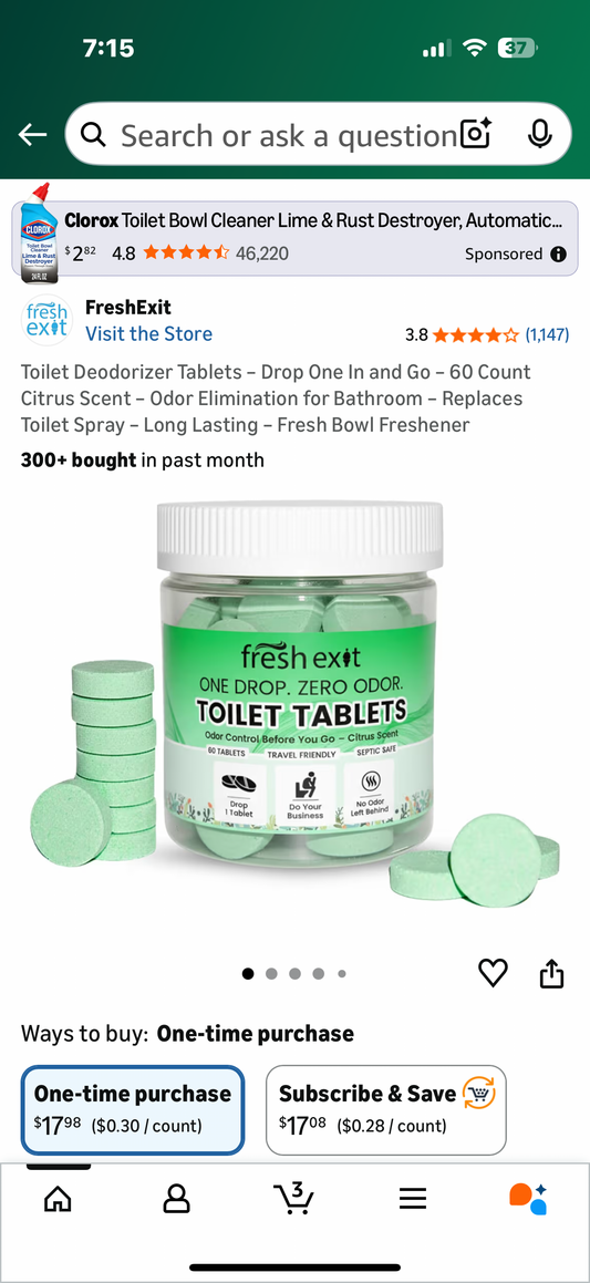 Toilet Deodorizer Tablets – Drop One In and Go – 60 Count Citrus Scent – Odor Elimination for Bathroom – Replaces Toilet Spray – Long Lasting – Fresh Bowl Freshener