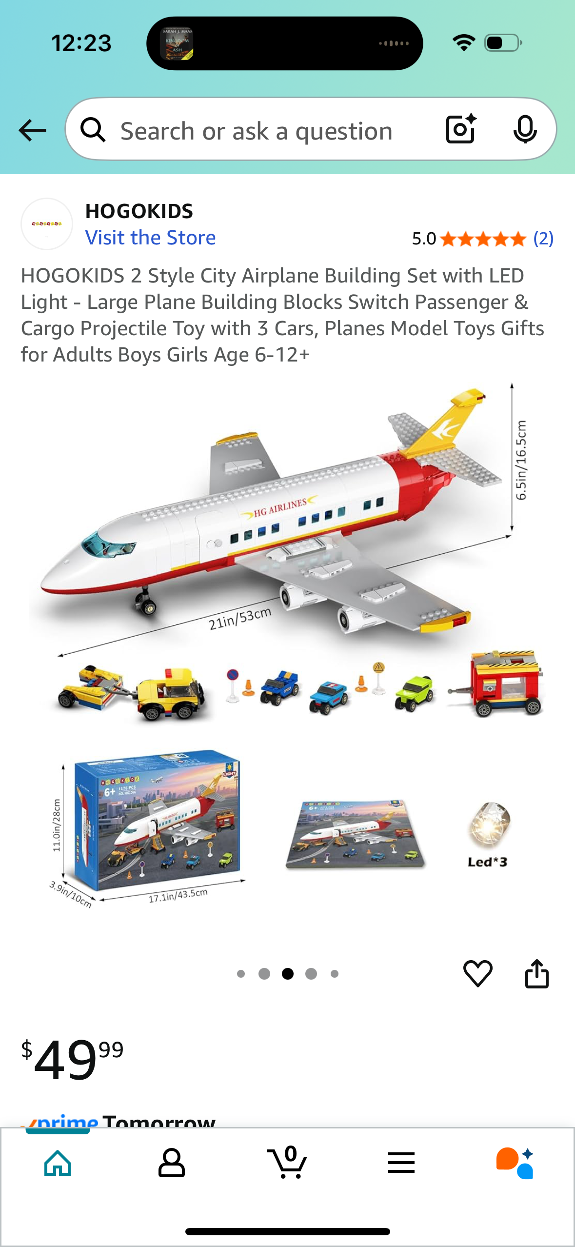 HOGOKIDS 2 Style City Airplane Building Set with LED
Light - Large Plane Building Blocks Switch Passenger & Cargo Projectile Toy with 3 Cars, Planes Model Toys Gifts for Adults Boys Girls Age 6-12+