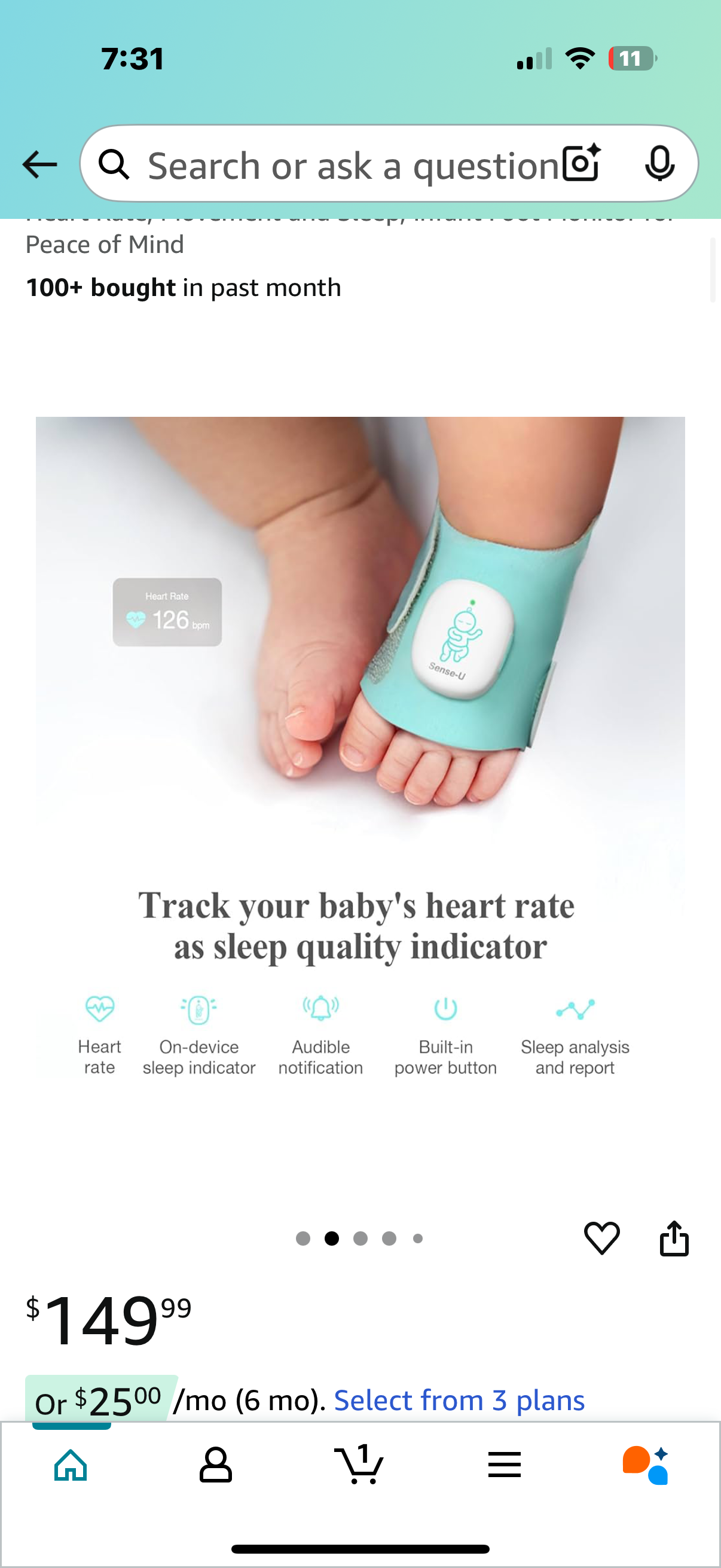 Sense-U Smart Sock Shoe Baby Monitor - Track Baby’s Heart Rate, Movement and Sleep, Infant Foot Monitor for Peace of Mind