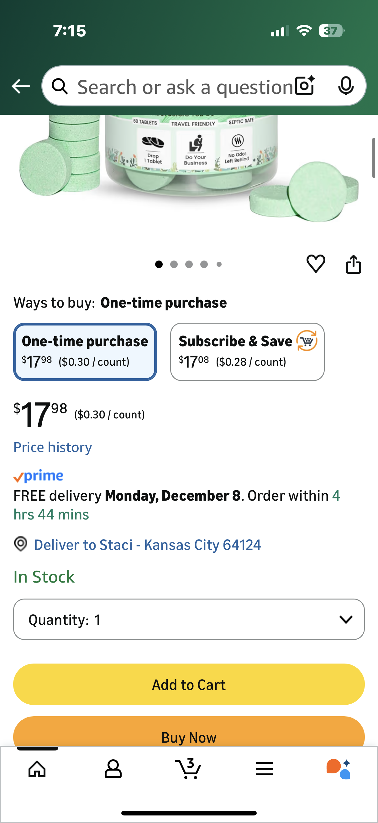 Toilet Deodorizer Tablets – Drop One In and Go – 60 Count Citrus Scent – Odor Elimination for Bathroom – Replaces Toilet Spray – Long Lasting – Fresh Bowl Freshener