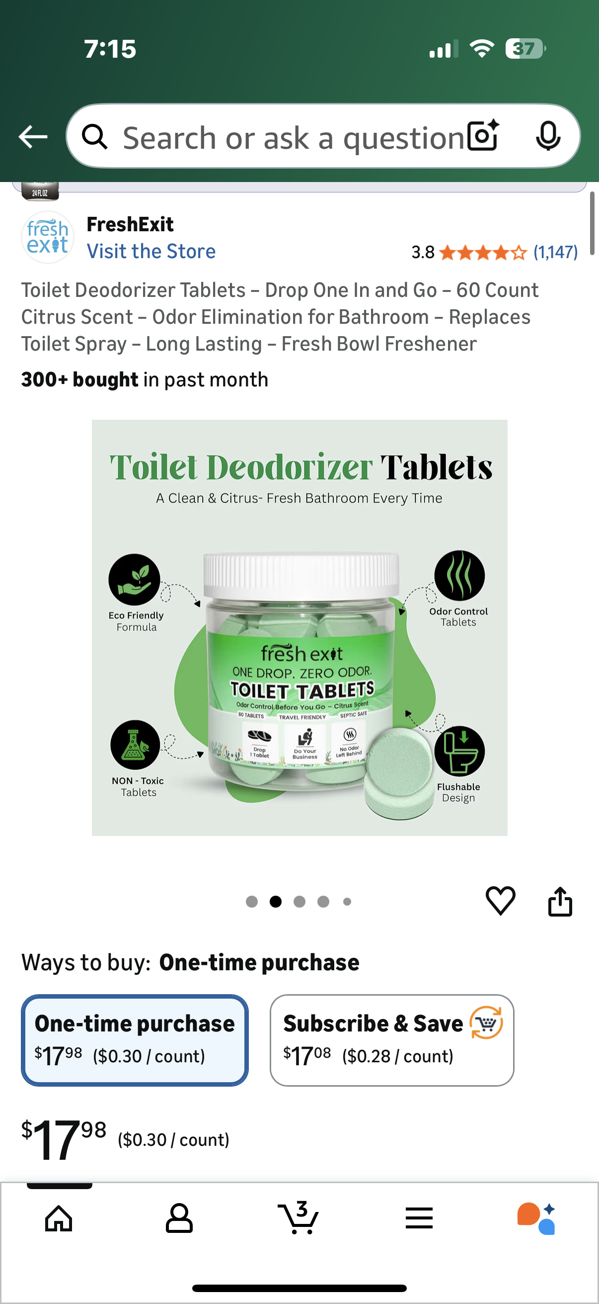 Toilet Deodorizer Tablets – Drop One In and Go – 60 Count Citrus Scent – Odor Elimination for Bathroom – Replaces Toilet Spray – Long Lasting – Fresh Bowl Freshener