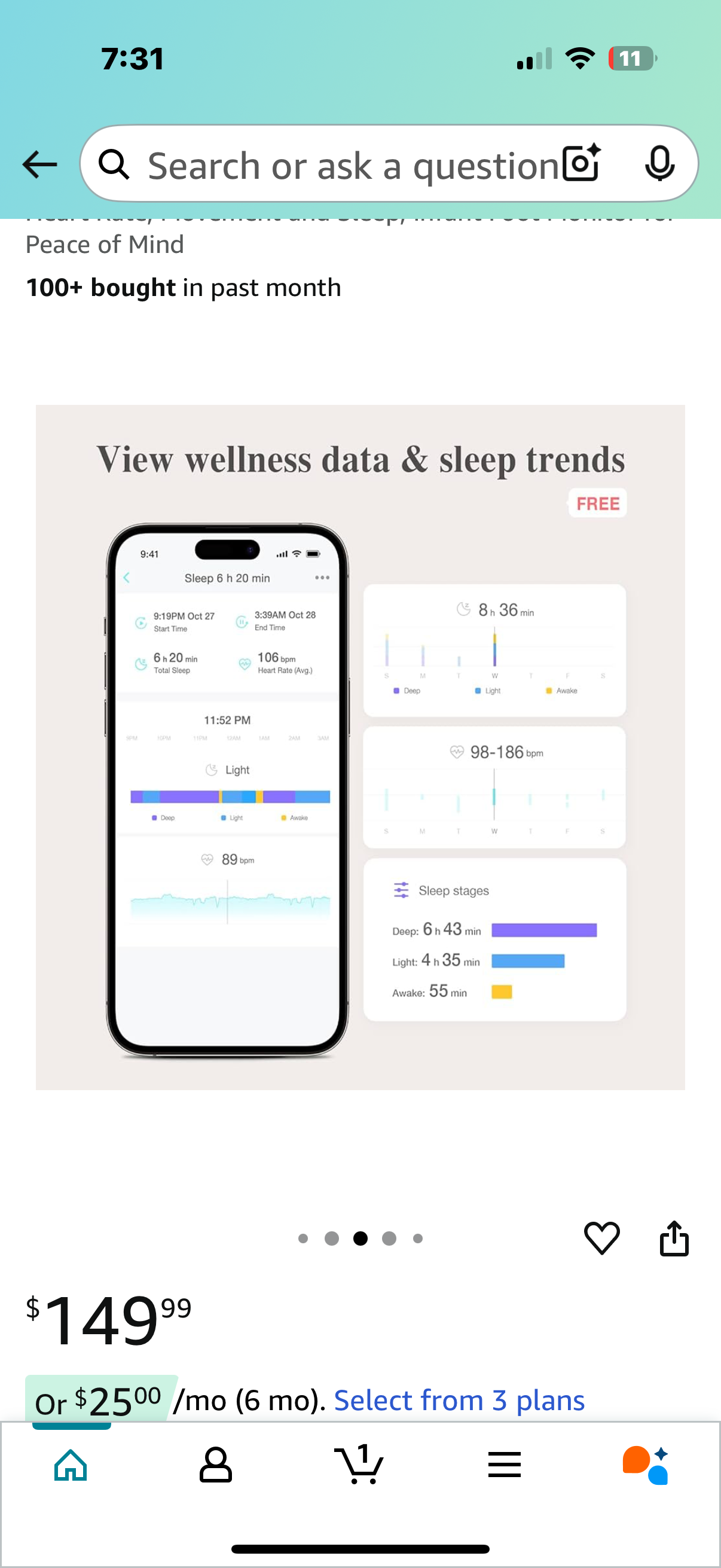 Sense-U Smart Sock Shoe Baby Monitor - Track Baby’s Heart Rate, Movement and Sleep, Infant Foot Monitor for Peace of Mind