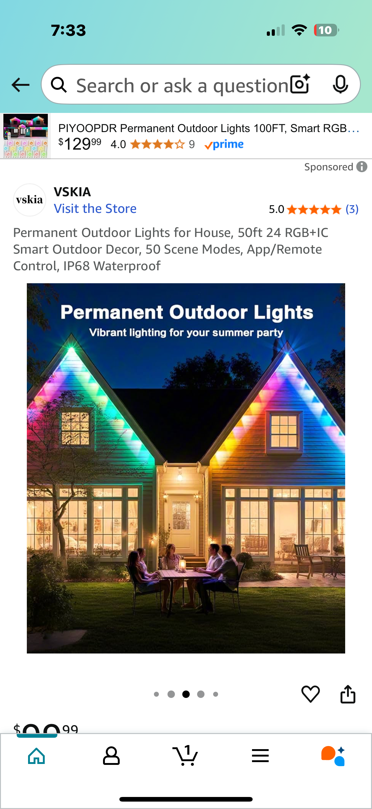 Permanent Outdoor Lights for House, 50ft 24 RGB+IC Smart Outdoor Decor, 50 Scene Modes, App/Remote Control, IP68 Waterproof