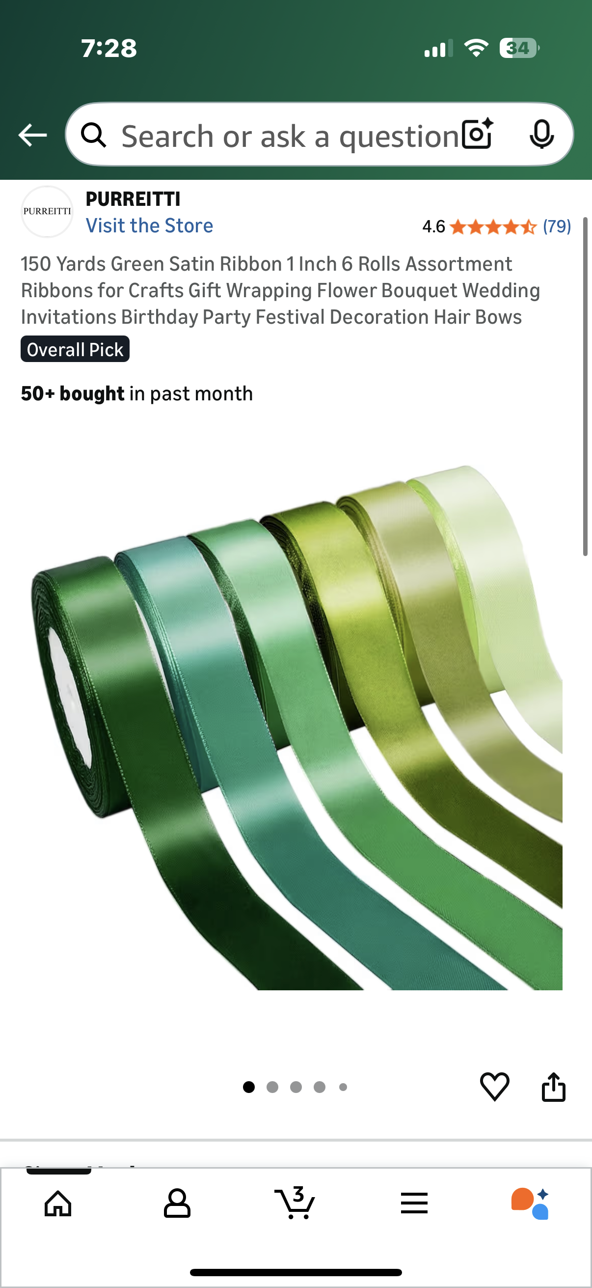 150 Yards Green Satin Ribbon 1 Inch 6 Rolls Assortment Ribbons for Crafts Gift Wrapping Flower Bouquet Wedding Invitations Birthday Party Festival Decoration Hair Bows