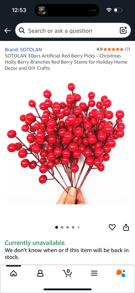 SOTOLAN 30pcs Artificial Red Berry Picks - Christmas Holly Berry Branches Red Berry Stems for Holiday Home Decor and DIY Crafts