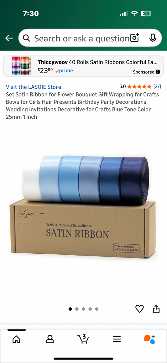 Set Satin Ribbon for Flower Bouquet Gift Wrapping for Crafts Bows for Girls Hair Presents Birthday Party Decorations Wedding Invitations Decorative for Crafts Blue Tone Color 25mm 1 Inch