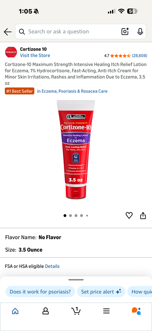Cortizone-10 Maximum Strength Intensive Healing Itch Relief Lotion for Eczema, 1% Hydrocortisone, Fast-Acting, Anti-Itch Cream for Minor Skin Irritations, Rashes and Inflammation Due to Eczema, 3.5 oz
