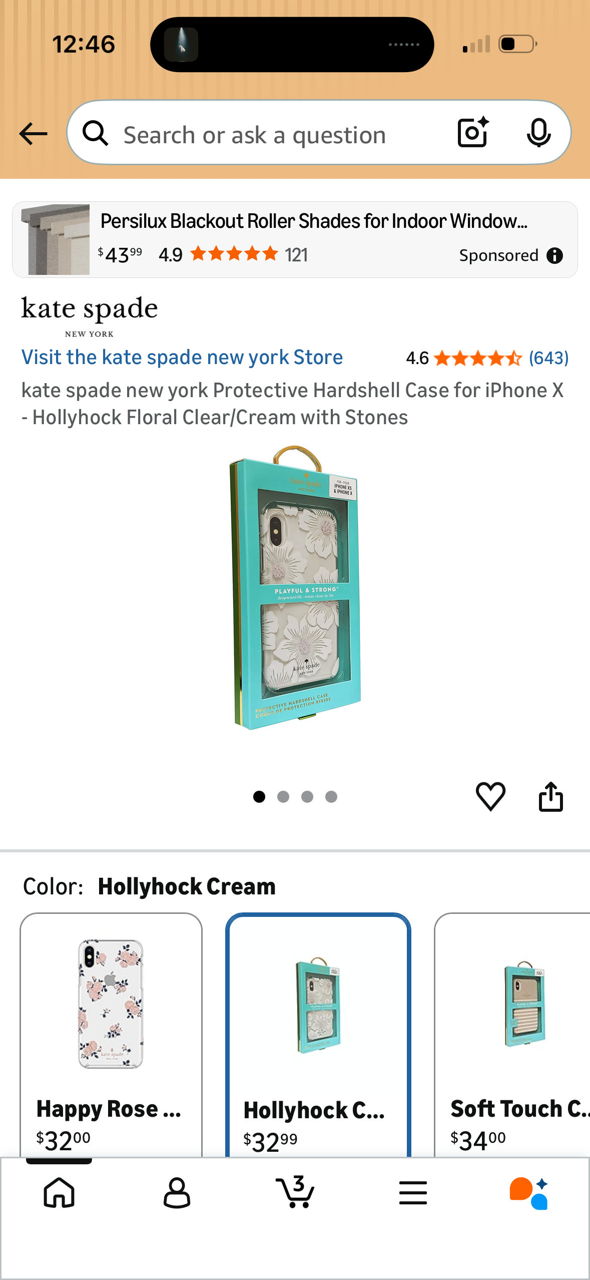kate spade new york Protective Hardshell Case for iPhone X - Hollyhock Floral Clear/Cream with Stones