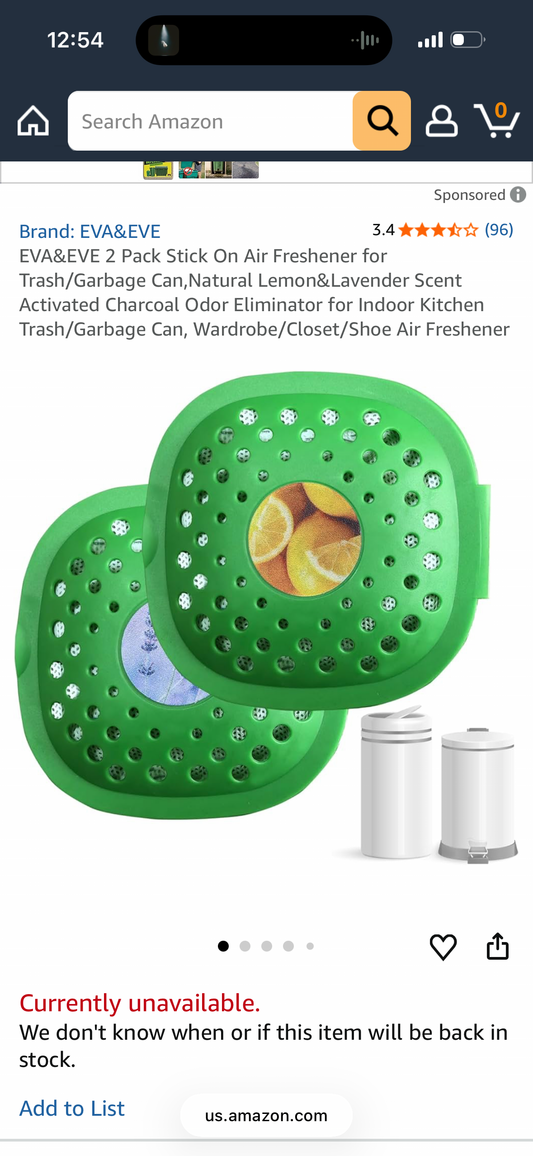 EVA&EVE 2 Pack Stick On Air Freshener for Trash/Garbage Can,Natural Lemon&Lavender Scent Activated Charcoal Odor Eliminator for Indoor Kitchen Trash/Garbage Can, Wardrobe/Closet/Shoe Air Freshener