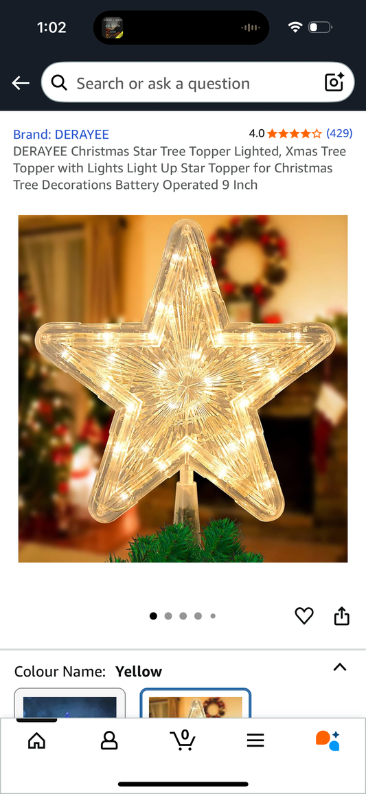 DERAYEE Christmas Star Tree Topper Lighted, Xmas Tree Topper with Lights Light Up Star Topper for Christmas Tree Decorations Battery Operated 9 Inch