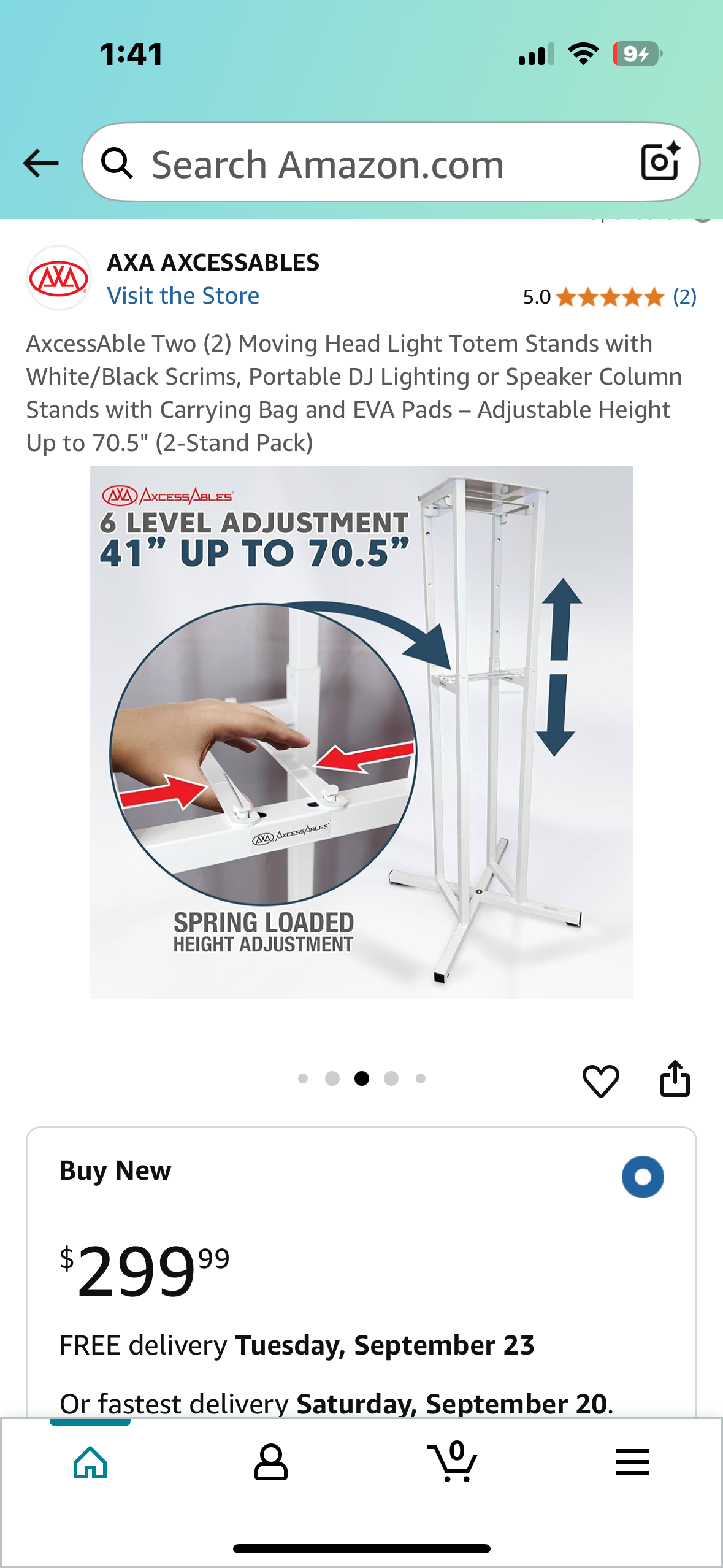 AxcessAble Two (2) Moving Head Light Totem Stands with White/Black Scrims, Portable DJ Lighting or Speaker Column Stands with Carrying Bag and EVA Pads – Adjustable Height Up to 70.5" (2-Stand Pack) (R661)
