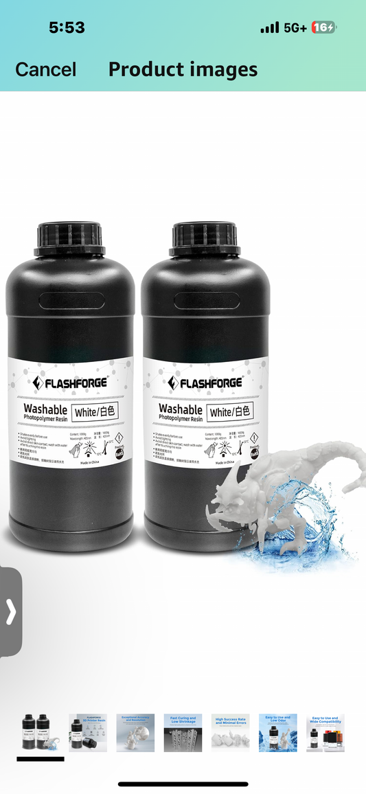 FLASHFORGE 3D Printer Resin, LCD UV-Fast-Curing Resin 405nm Standard Photopolymer Resin for LCD 3D Printing with High Precision Printing, Low Odor (Water-Washable-White, 2000G