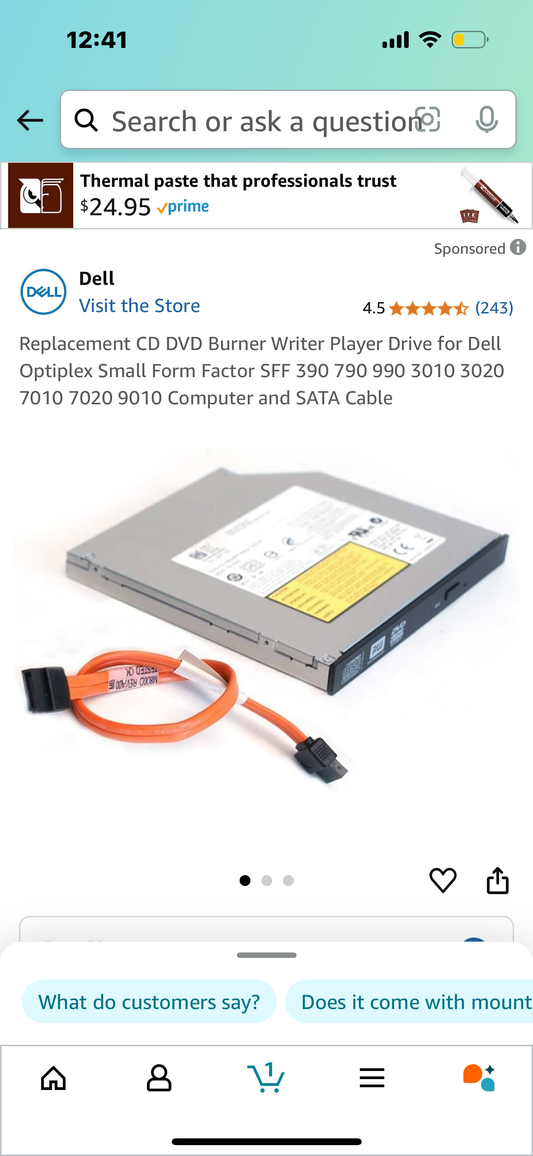 Replacement CD DVD Burner Writer Player Drive for Dell Optiplex Small Form Factor SFF 390 790 990 3010 3020 7010 7020 9010 Computer and SATA Cable