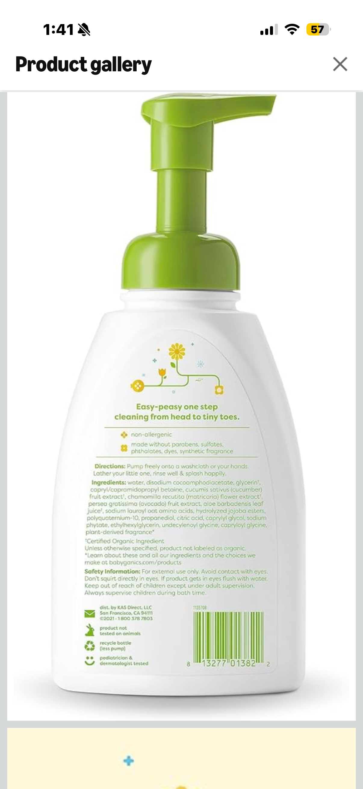 Babyganics Baby Shampoo + Body Wash Pump Bottle, Chamomile Verbena, 16oz