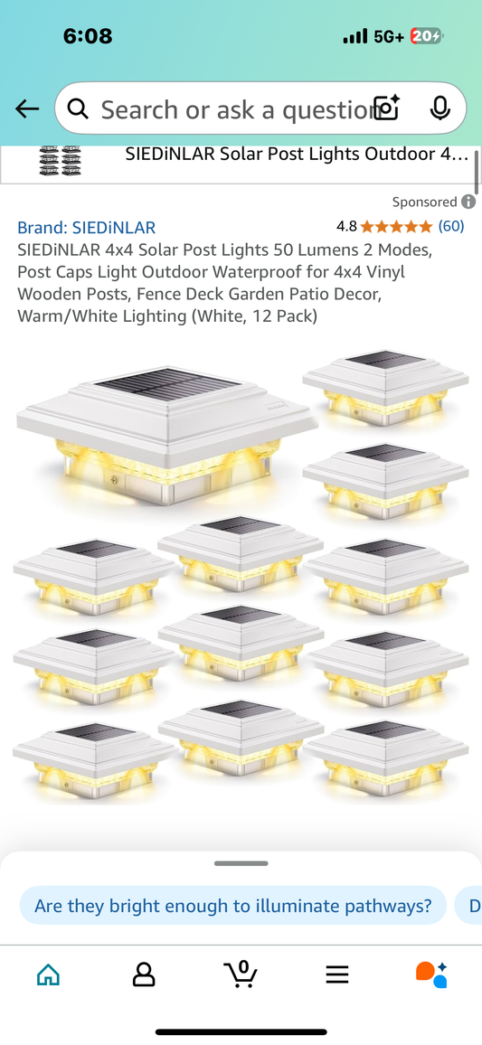 SIEDiNLAR 4x4 Solar Post Lights 50 Lumens 2 Modes, Post Caps Light Outdoor Waterproof for 4x4 Vinyl Wooden Posts, Fence Deck Garden Patio Decor, Warm/White Lighting (White, 12 Pack