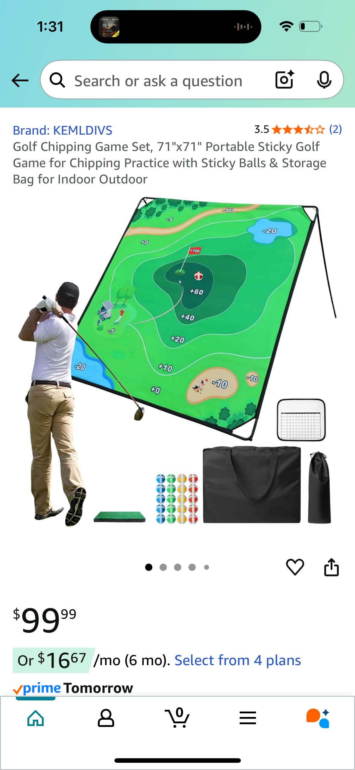 Golf Chipping Game Set, 71"x71" Portable Sticky Golf Game for Chipping Practice with Sticky Balls & Storage Bag for Indoor Outdoor