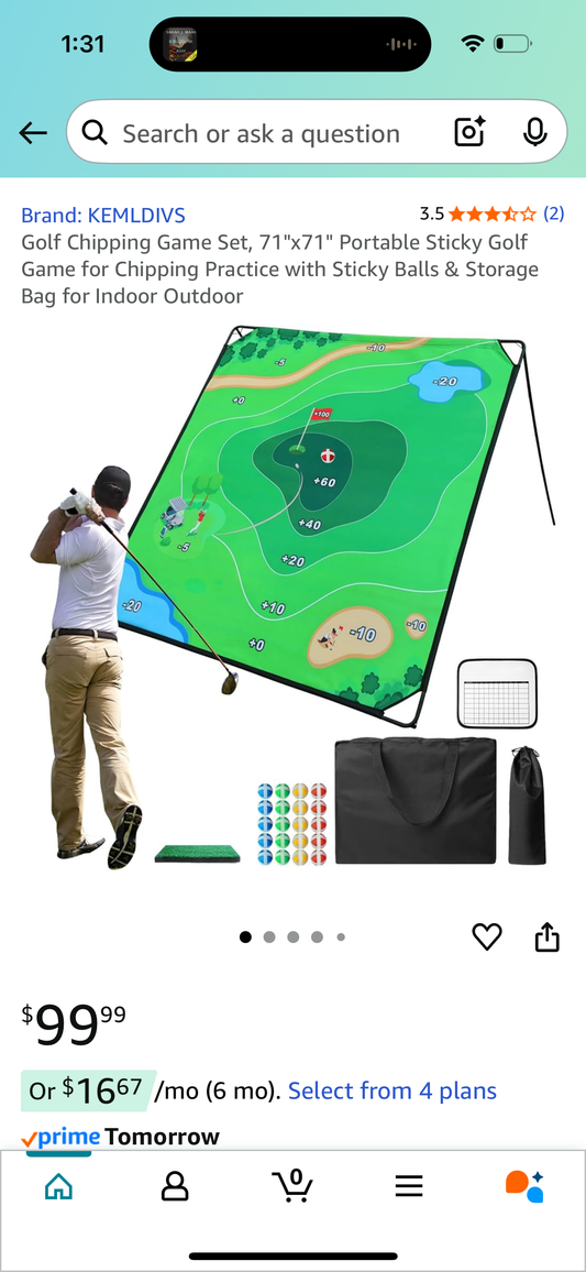 Golf Chipping Game Set, 71"x71" Portable Sticky Golf Game for Chipping Practice with Sticky Balls & Storage Bag for Indoor Outdoor