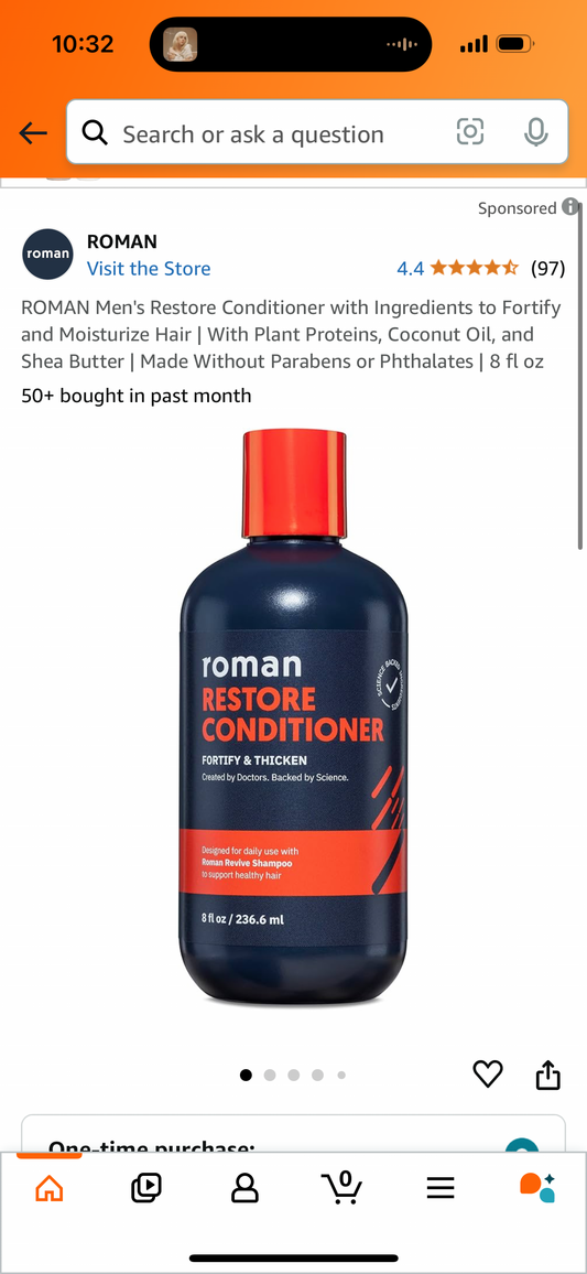 Men's Restore Conditioner with Ingredients to Fortify and Moisturize Hair | With Plant Proteins, Coconut Oil, and Shea Butter | Made Without Parabens or Phthalates | 8 fl oz