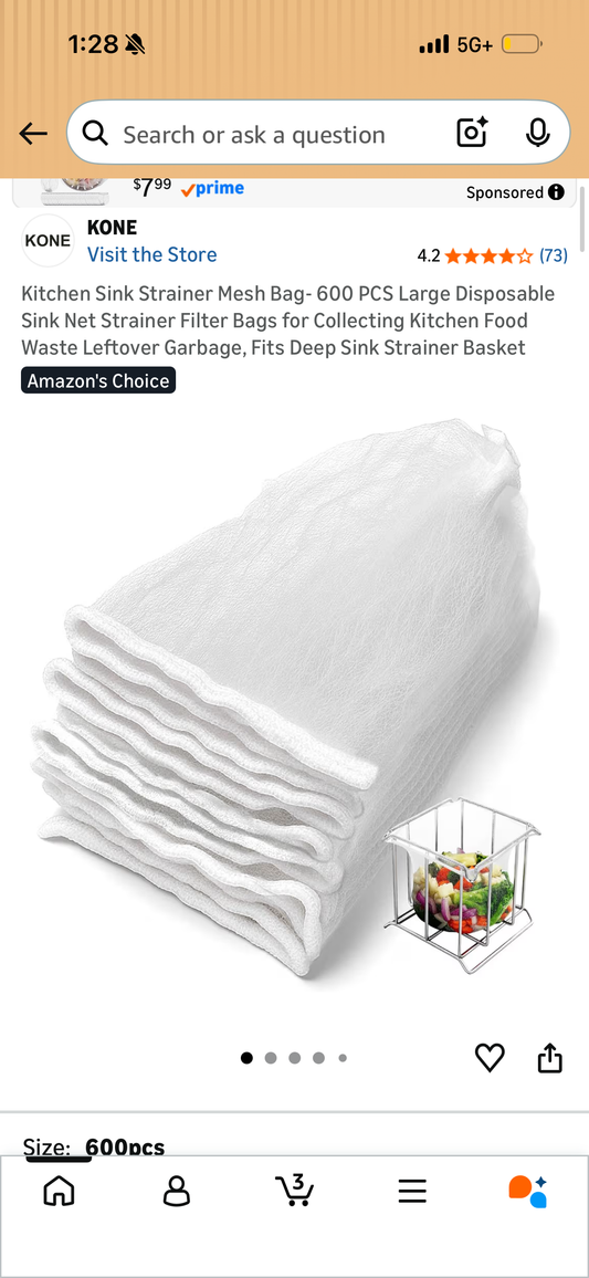 Kitchen Sink Strainer Mesh Bag- 600 PCS Large Disposable Sink Net Strainer Filter Bags for Collecting Kitchen Food Waste Leftover Garbage, Fits Deep Sink Strainer Basket