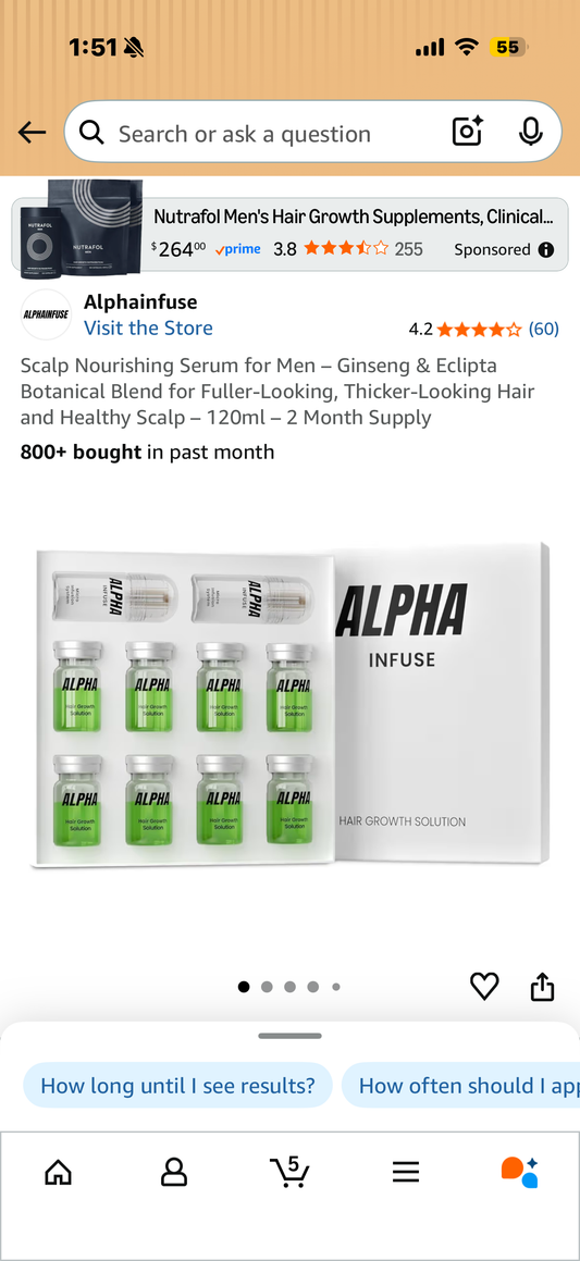 Scalp Nourishing Serum for Men – Ginseng & Eclipta Botanical Blend for Fuller-Looking, Thicker-Looking Hair and Healthy Scalp – 120ml – 2 Month Supply