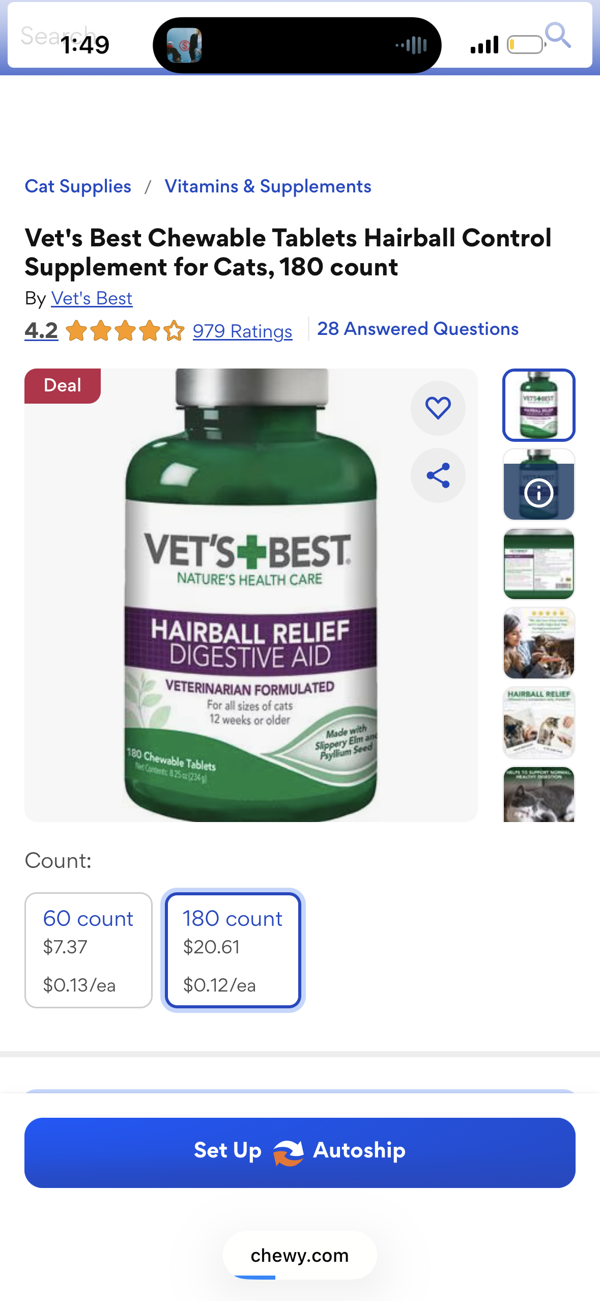 Vet's Best Cat Hairball Relief Digestive Aid| Vet Formulated Hairball Support Remedy | Classic Chicken Flavor | 180 Chewable Tablets…