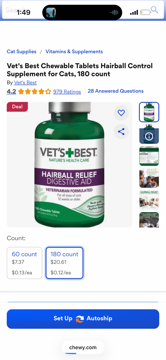Vet's Best Cat Hairball Relief Digestive Aid| Vet Formulated Hairball Support Remedy | Classic Chicken Flavor | 180 Chewable Tablets…