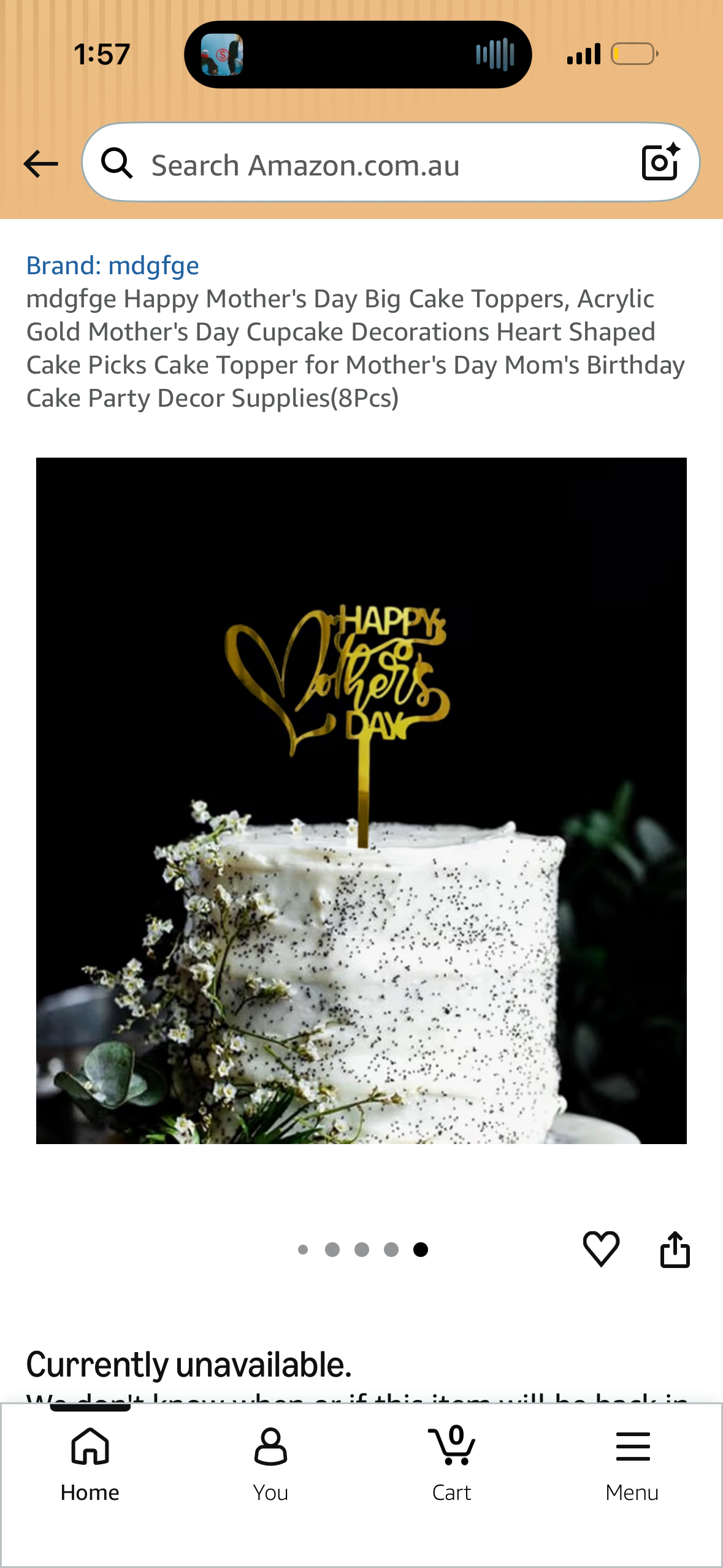 mdgfge Happy Mother's Day Big Cake Toppers, Acrylic Gold Mother's Day Cupcake Decorations Heart Shaped Cake Picks Cake Topper for Mother's Day Mom's Birthday Cake Party Decor Supplies(8Pcs)