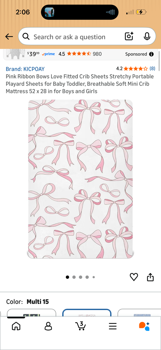 Pink Ribbon Bows Love Fitted Crib Sheets Stretchy Portable Playard Sheets for Baby Toddler, Breathable Soft Mini Crib Mattress 52 x 28 in for Boys and Girls
