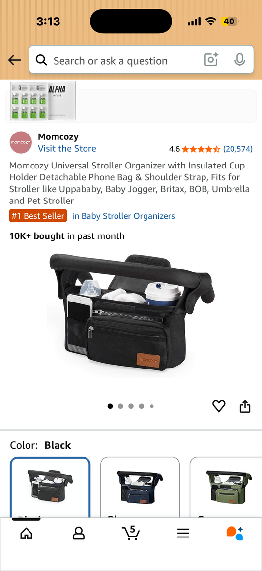 Momcozy Universal Stroller Organizer with Insulated Cup Holder Detachable Phone Bag & Shoulder Strap, Fits for Stroller like Uppababy, Baby Jogger, Britax, BOB, Umbrella and Pet Stroller