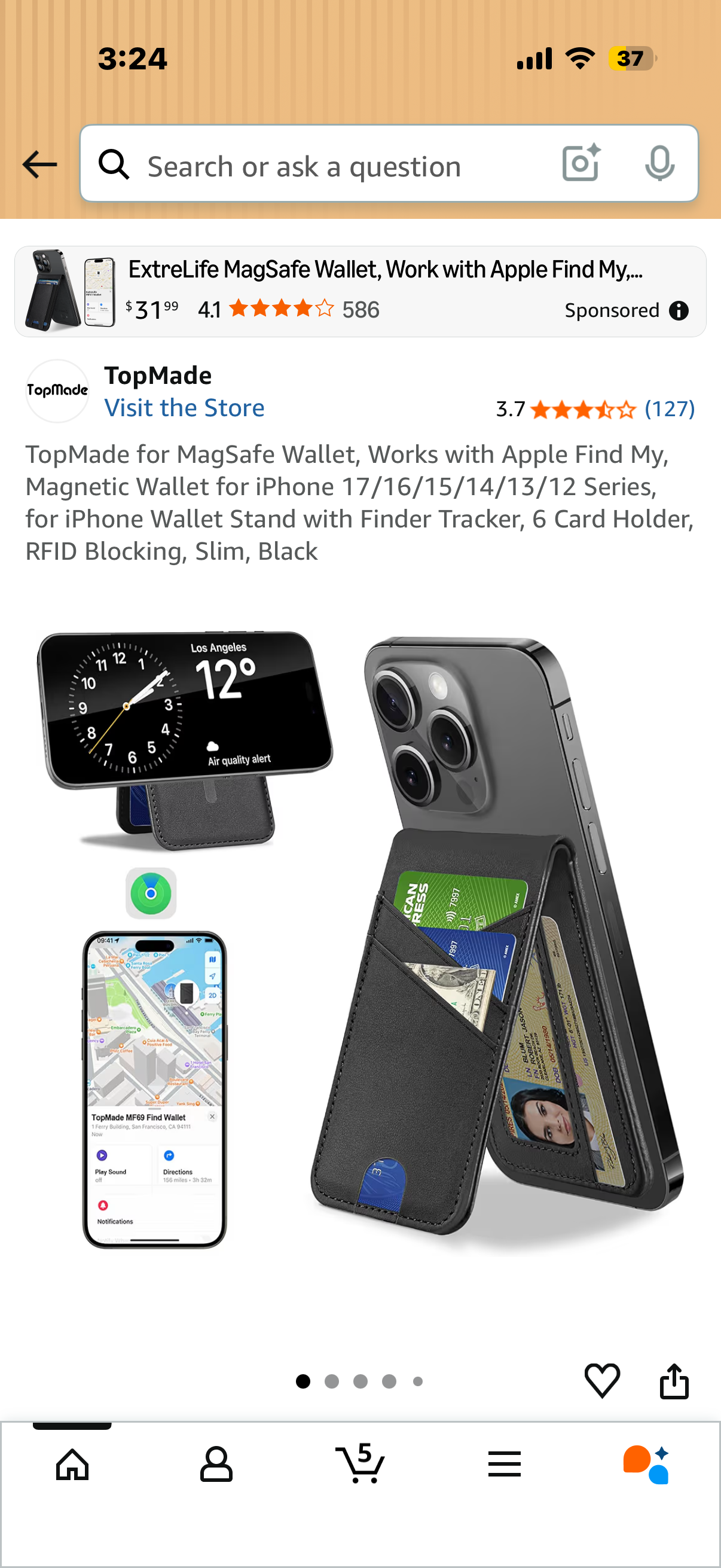 TopMade for MagSafe Wallet, Works with Apple Find My, Magnetic Wallet for iPhone 17/16/15/14/13/12 Series, for iPhone Wallet Stand with Finder Tracker, 6 Card Holder, RFID Blocking, Slim, Black