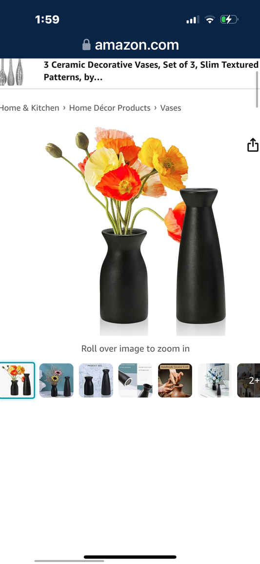 Okyfree Ceramic Flower Vase Set of 2- Small Modern Black Matte Vases Minimalism for Dried Flowers Boho Home Décor Accents Fits for Decorative Fireplace, Living Room Decor, Bookshelf