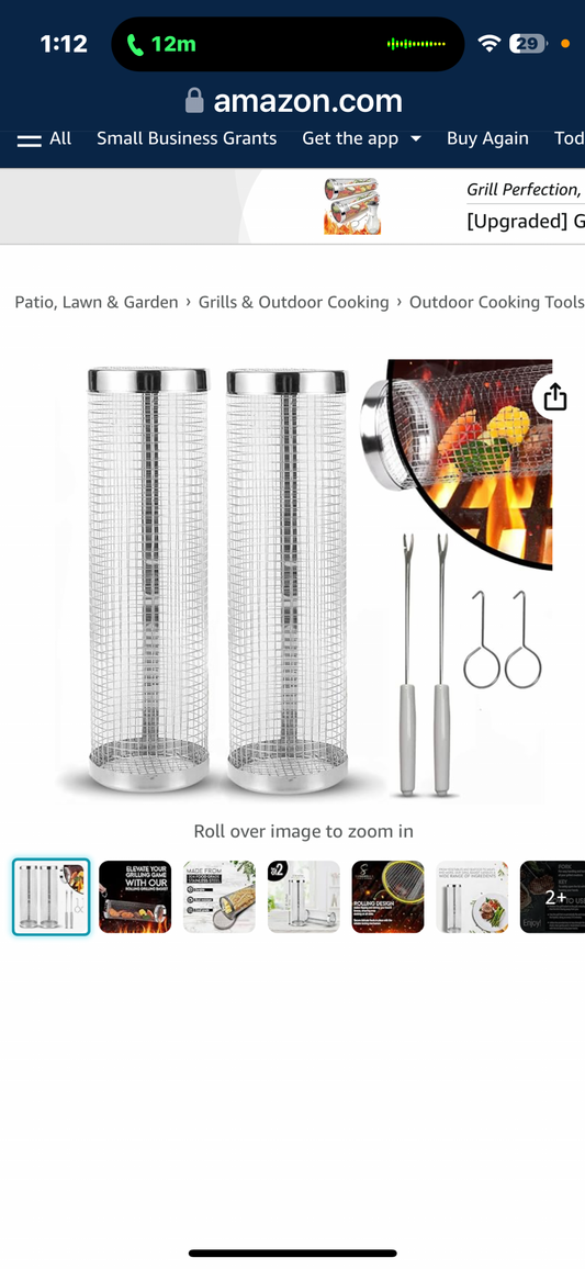Grill Basket, Rolling Grilling Basket, BBQ grill Accessories for Outdoor Grill, Stainless Steel, and Dishwasher Safe, Grill for Fish, Shrimp, Meat, Vegetables, Fries with Grill Mats, Gift for Men