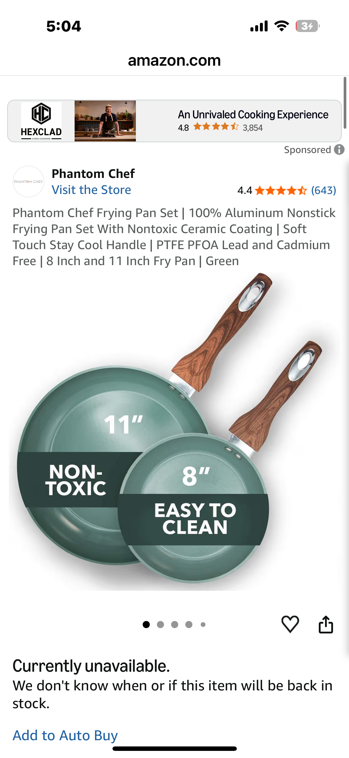 Phantom Chef Frying Pan Set | 100% Aluminum Nonstick
Frying Pan Set With Nontoxic Ceramic Coating | Soft Touch Stay Cool Handle | PTFE PFOA Lead and Cadmium
Free | 8 Inch and 11 Inch Fry Pan | Green