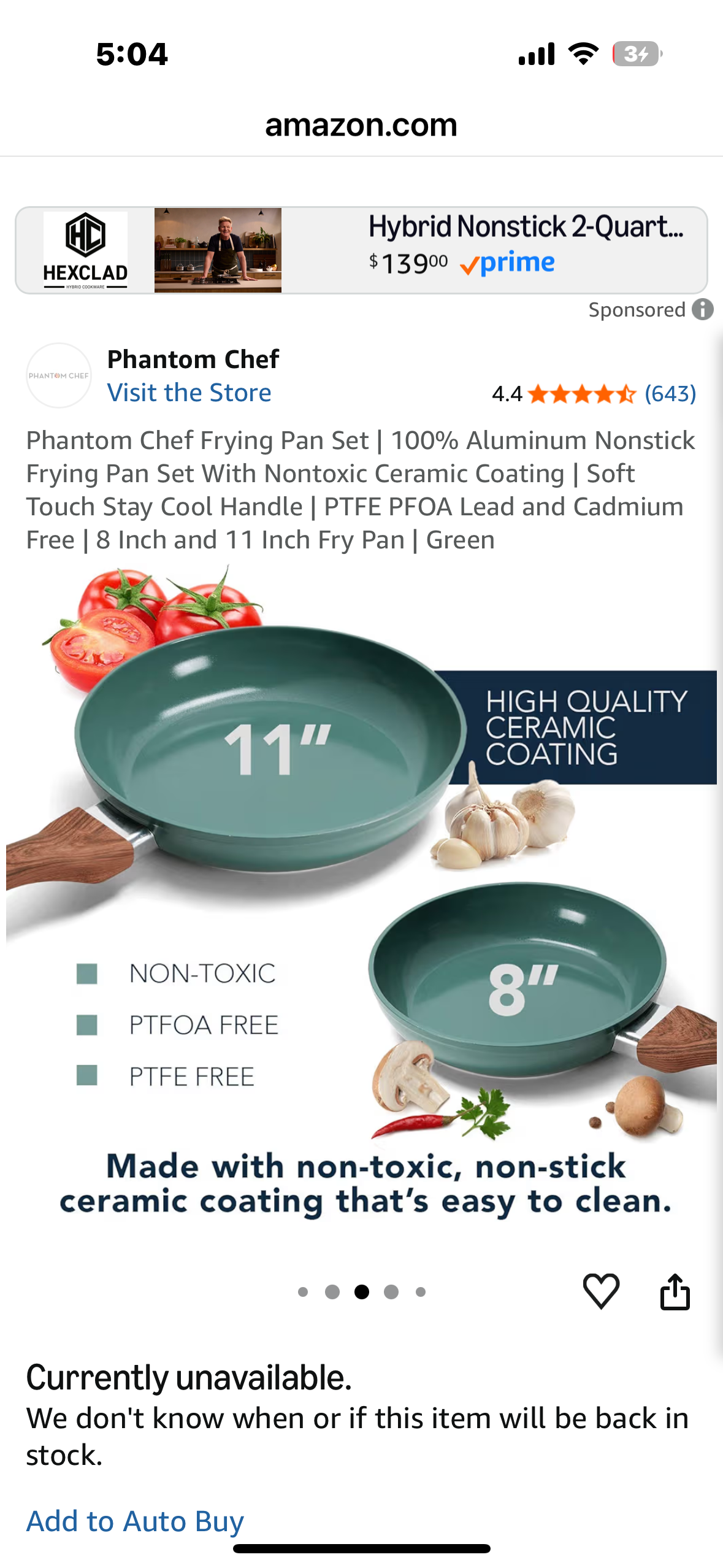 Phantom Chef Frying Pan Set | 100% Aluminum Nonstick
Frying Pan Set With Nontoxic Ceramic Coating | Soft Touch Stay Cool Handle | PTFE PFOA Lead and Cadmium
Free | 8 Inch and 11 Inch Fry Pan | Green