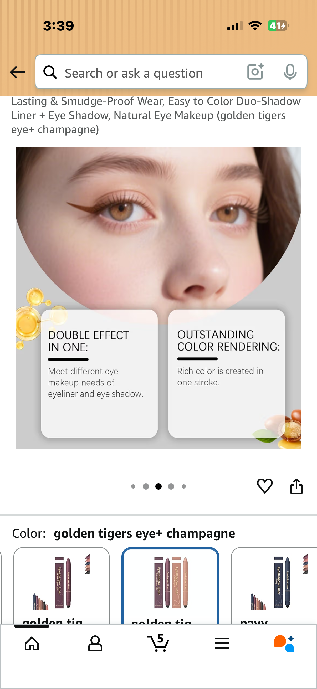 2-in-1 Eyeliner & Eyeshadow, Waterproof, Smooth, Long-Lasting & Smudge-Proof Wear, Easy to Color Duo-Shadow Liner + Eye Shadow, Natural Eye Makeup (golden tigers eye+ champagne)