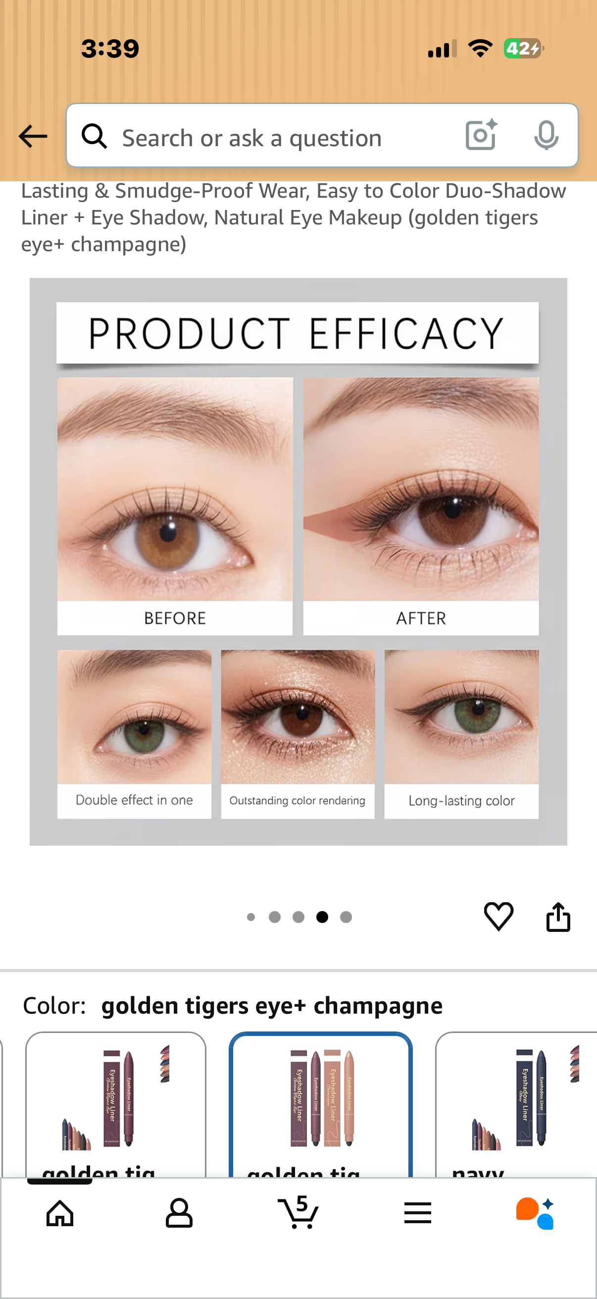 2-in-1 Eyeliner & Eyeshadow, Waterproof, Smooth, Long-Lasting & Smudge-Proof Wear, Easy to Color Duo-Shadow Liner + Eye Shadow, Natural Eye Makeup (golden tigers eye+ champagne)