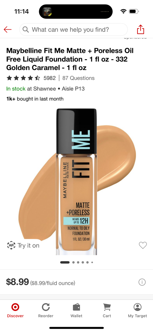 Maybelline Fit Me Matte + Poreless Oil Free Liquid Foundation - 1 fl oz - 332 Golden Caramel - 1 fl oz
