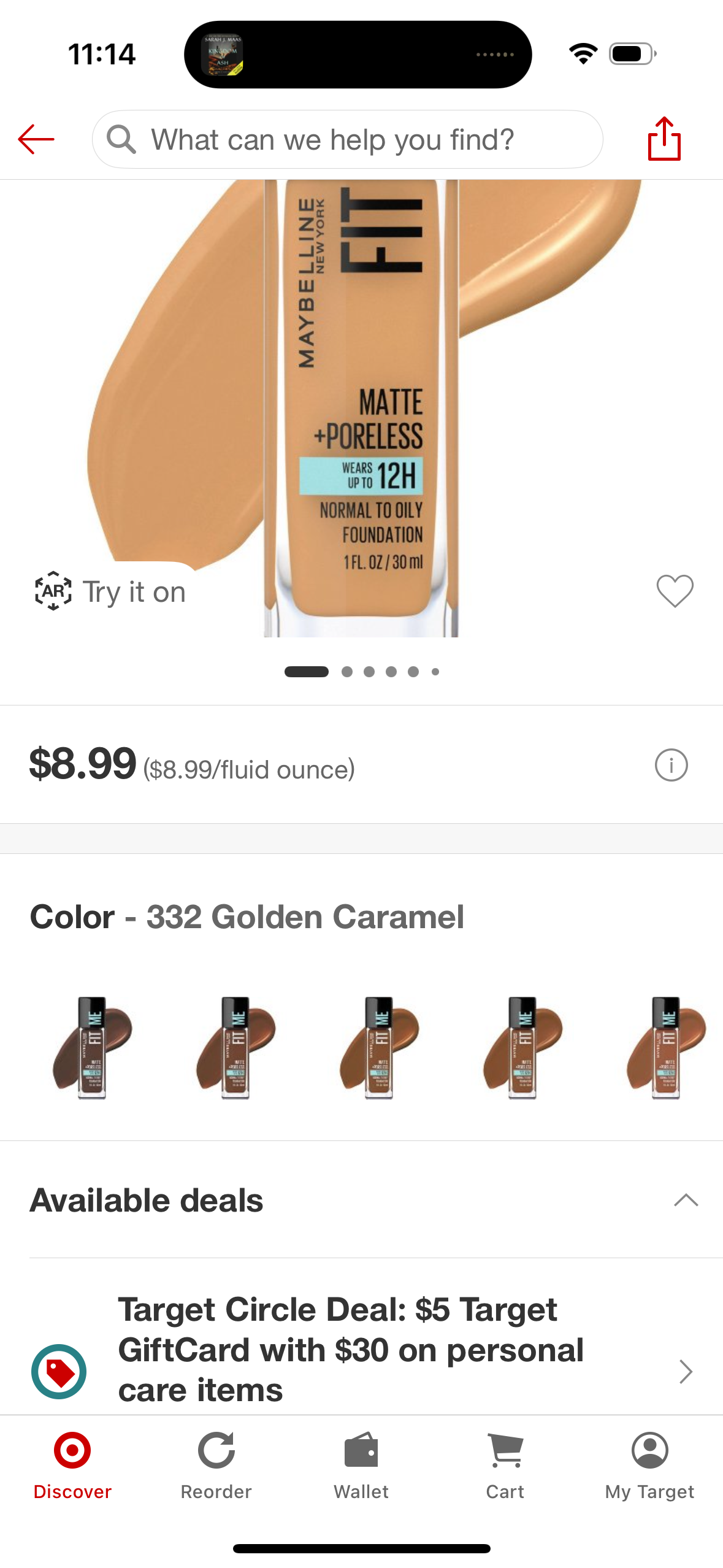 Maybelline Fit Me Matte + Poreless Oil Free Liquid Foundation - 1 fl oz - 332 Golden Caramel - 1 fl oz