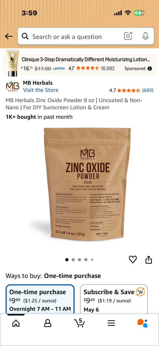 MB Herbals Zinc Oxide Powder 8 oz | Uncoated & Non-Nano | For DIY Sunscreen Lotion & Cream