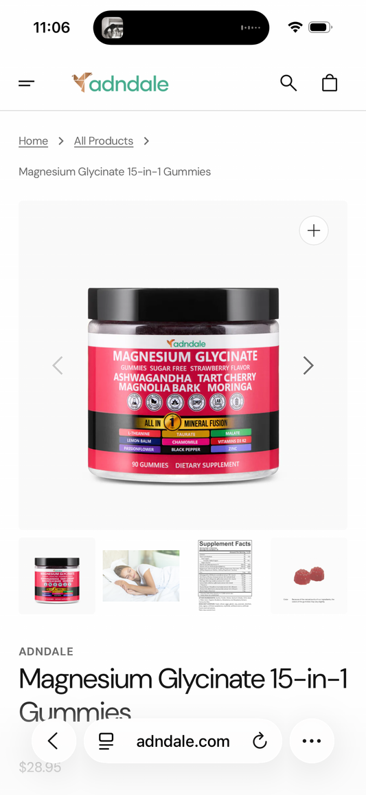 Adndale Magnesium Glycinate 400 mg Gummies with Ashwagandha, Magnesium Malate & Taurate, Tart Cherry, Magnolia Bark, Lemon Balm, Passionflower, Chamomile, L-Theanine, Zinc, Vitamin K2 & D3. 90CT