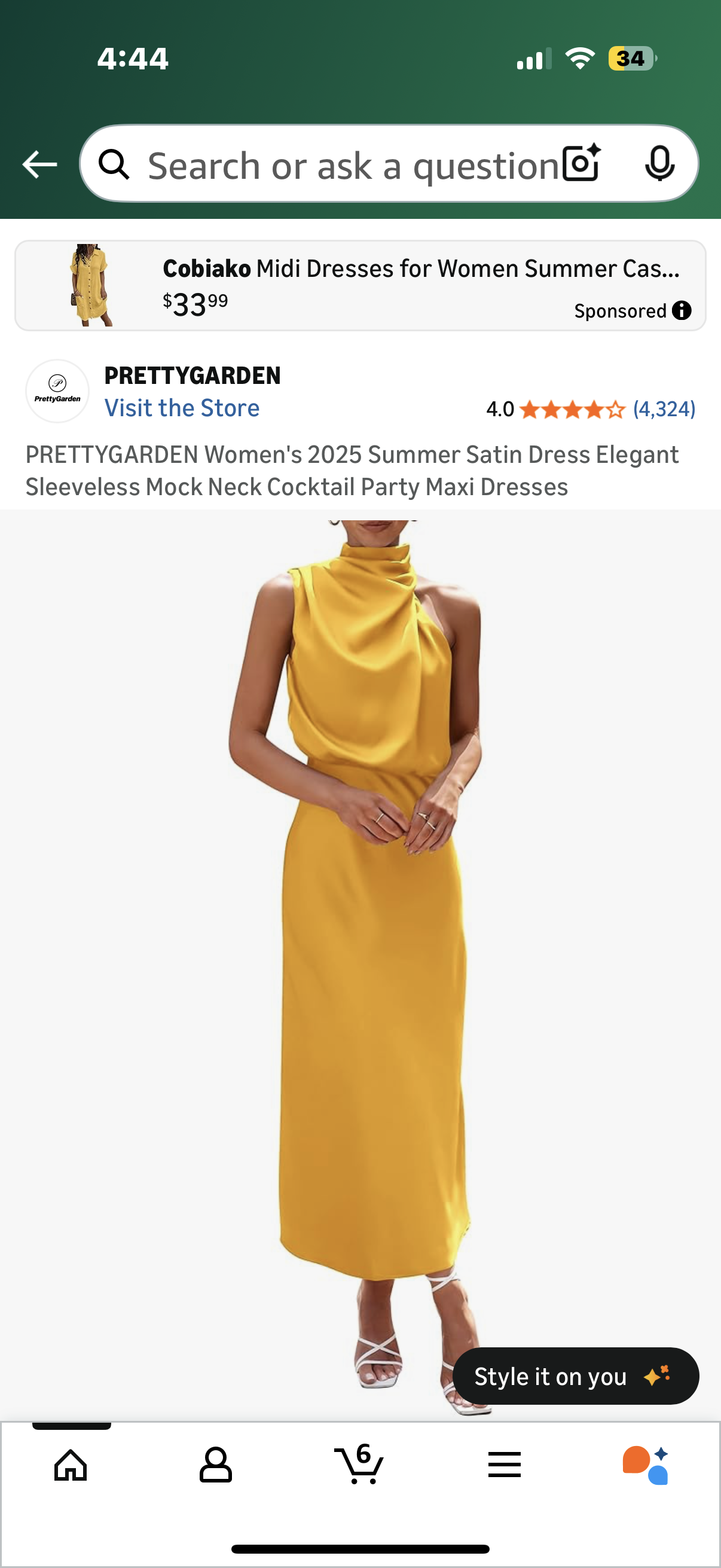 PRETTYGARDEN Women's 2025 Summer Satin Dress Elegant Sleeveless Mock Neck Cocktail Party Maxi Dresses (Size Large)