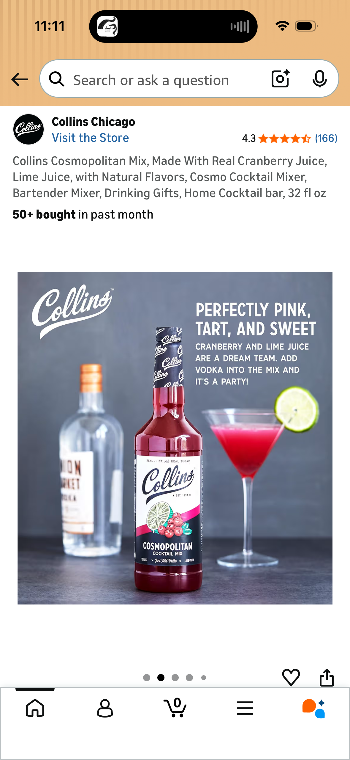 Collins Cosmopolitan Mix, Made With Real Cranberry Juice, Lime Juice, with Natural Flavors, Cosmo Cocktail Mixer, Bartender Mixer, Drinking Gifts, Home Cocktail bar, 32 fl oz