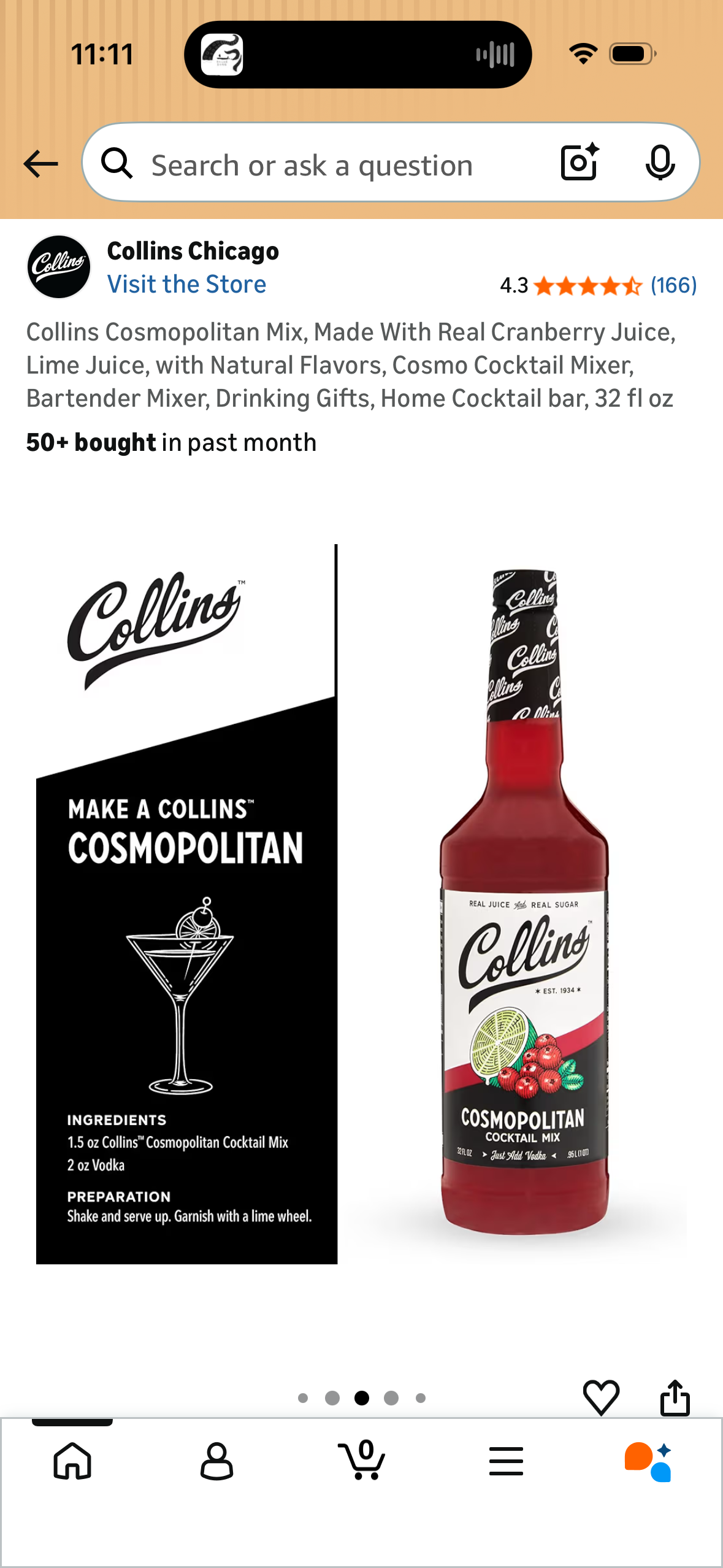 Collins Cosmopolitan Mix, Made With Real Cranberry Juice, Lime Juice, with Natural Flavors, Cosmo Cocktail Mixer, Bartender Mixer, Drinking Gifts, Home Cocktail bar, 32 fl oz