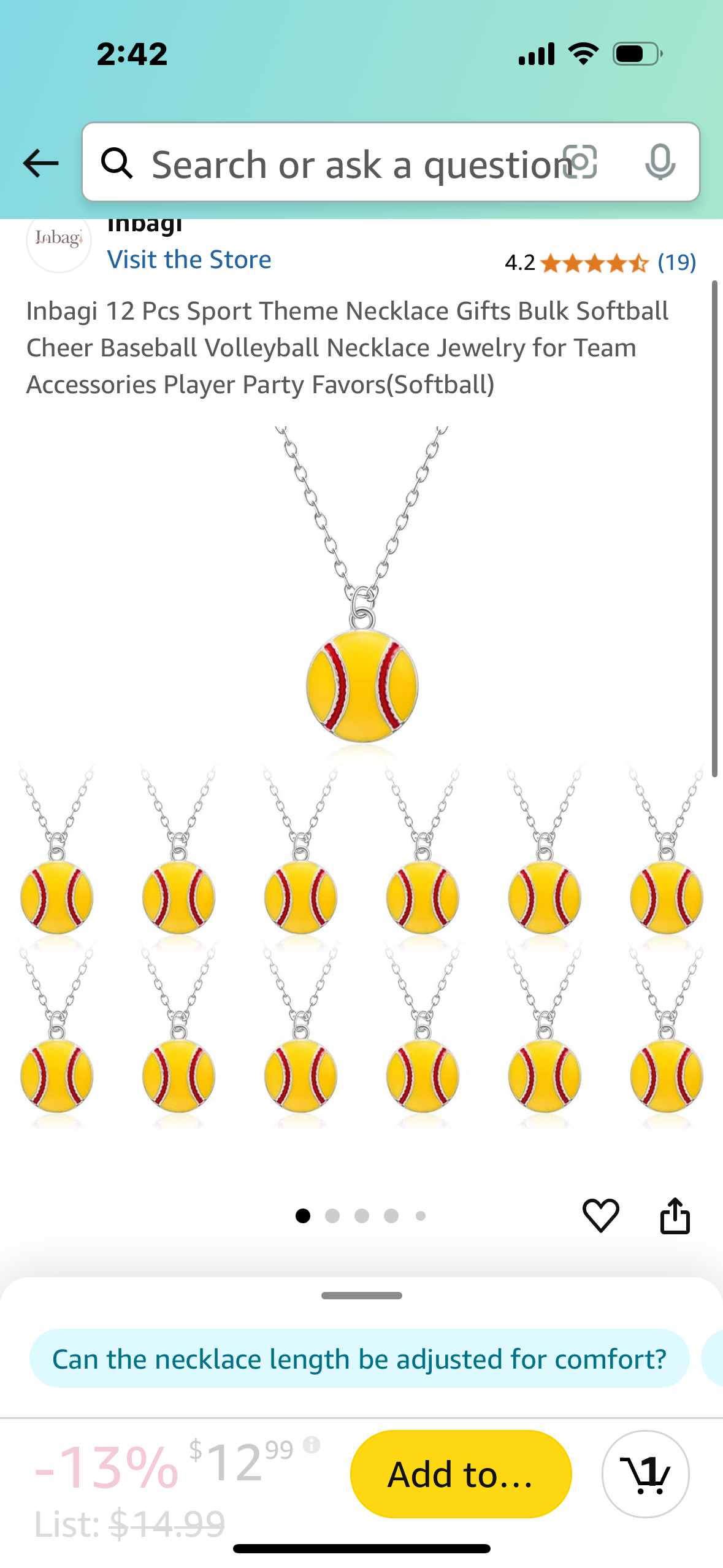 Inbagi 12 Pcs Sport Theme Necklace Gifts Bulk Softball Cheer Baseball Volleyball Necklace Jewelry for Team Accessories Player Party Favors(Softball)